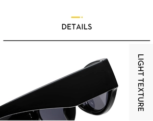 Close-up of black glossy cat-eye sunglasses showing high-quality light texture hinge detail