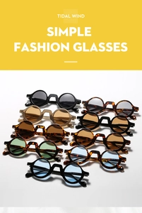 Detailansicht der Vintage-Rundsonnenbrille in verschiedenen Rahmen und Glasfarben