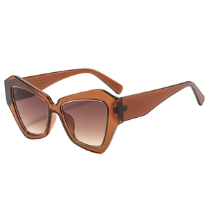 Occhiali da sole geometrici cat-eye con montatura tè trasparente e lenti marroni sfumate