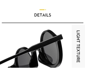 Detailaufnahme des Scharniers und der glatten Rahmenstruktur der schwarzen Retro-Sonnenbrille