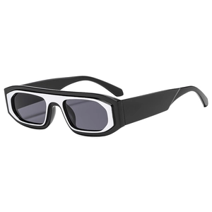 Futuristic two-tone irregular square sunglasses with thick black and white frames