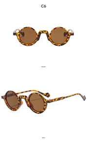 Vorder- und Seitenansicht der runden Retro-Sonnenbrille mit Schildpatt-Optik