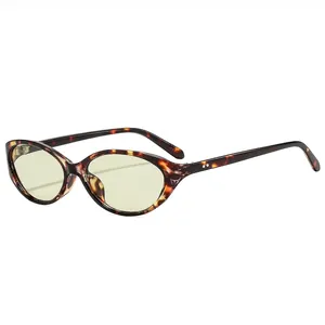 Retro cat-eye tortoiseshell sunglasses with yellow lenses and oval frame for women