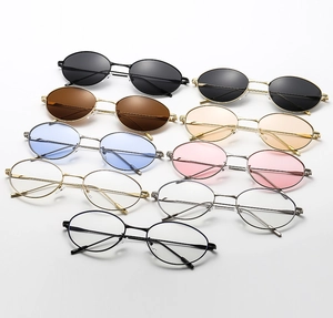 Collection of oval metal frame sunglasses in nine various lens and frame color options