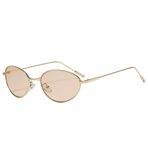 Retro oval sunglasses with slim gold metal frames and light brown tinted lenses