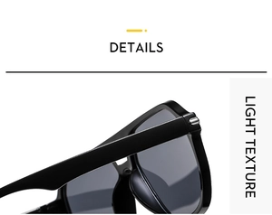 Detail view of smooth metal hinges and polished black frames on these trendy sunglasses