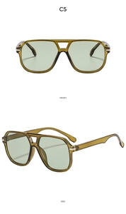Retro pilot sunglasses with light green lenses and double-bridge frame, front and side views