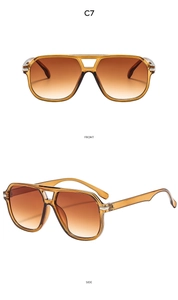 Retro double-bridge sunglasses with amber frames and brown gradient lenses in dual view