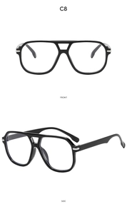 Front and side views of vintage black double-bridge square frame aviator sunglasses