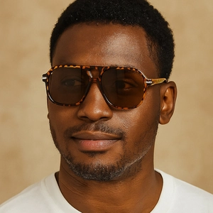 Retro double-bridge square sunglasses in tortoise frame with dark brown lenses for men and women