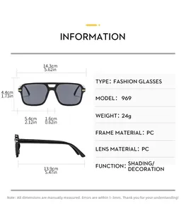 Guide des tailles pour lunettes de soleil vintage à double pont avec mesures détaillées
