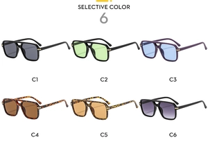 Six options de couleurs pour lunettes de soleil carrées rétro à double pont et clous