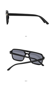 Vue détaillée de lunettes de soleil carrées noires montrant les angles latéral et arrière