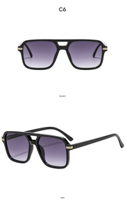 Vues de face et de profil de lunettes de soleil carrées vintage avec verres dégradés violets