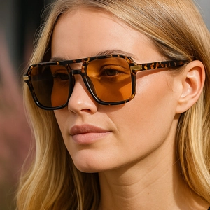 Lunettes De Soleil Carrées Rétro Double Pont PC AC Protection UV400 Mode Plein Air Voyage Pour Hommes Femmes