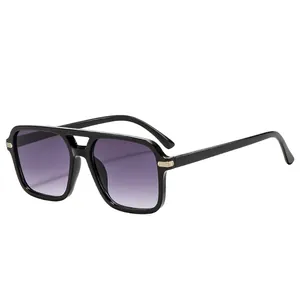 Lunettes de soleil rétro à double pont avec monture noire et verres dégradés violets