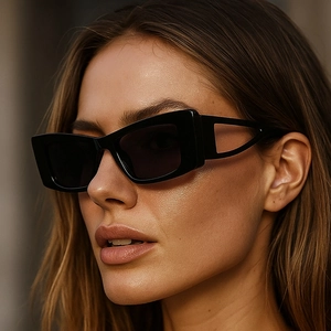 Cat Eye Rectangle Sunglasses Women Hollow Out Temples PC Frame UV400 Retro Fashion Trend Eyewear