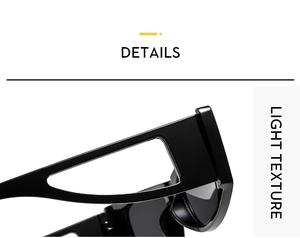 Detailed macro view showing hollowed-out temples and light texture of black cat-eye sunglasses