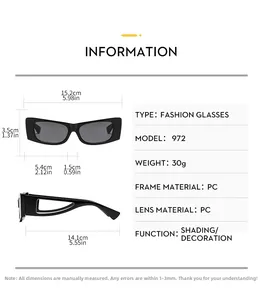 Detailed size information and dimensions of the black cat-eye rectangle sunglasses