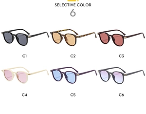 Detailed grid of vintage square frame sunglasses in six varied frame and lens colors