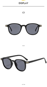 Front and side view of classic black square sunglasses with gold metal temple accents