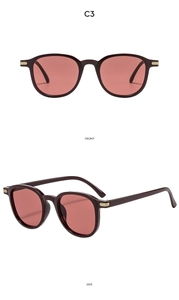 Detailed views of vintage square sunglasses in burgundy frame with pink lenses