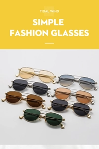 Detail showing seven color variants of aviator sunglasses with metal double-bridge frames