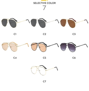 Detailed grid of pilot sunglasses in seven diverse colors and metallic frames