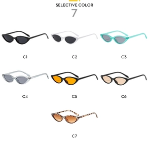 Detailed grid view showing seven different color options for retro cat eye sunglasses