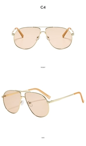 Front and side view of gold pilot sunglasses with champagne lenses and double bridge