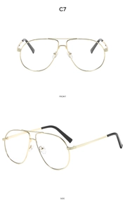 Detail of gold pilot sunglasses with double bridge design showing front and side views