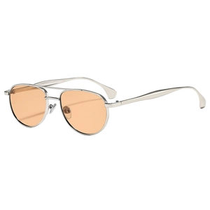 Classic silver aviator sunglasses with orange tinted lenses and double bridge design