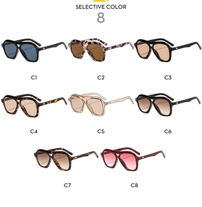 Matrix display of aviator sunglasses showing eight color options from black to tortoise