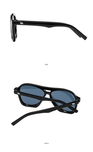 Side and back view of vintage double-bridge sunglasses with polished black frames