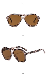 Detailed front and side views of tortoiseshell pilot sunglasses with brown lenses