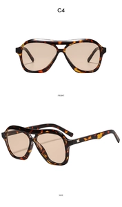 Front and side views of tortoise shell pilot sunglasses with brown tinted lenses