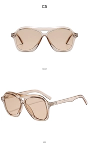 Front and side view of vintage double-bridge sunglasses with translucent brown frames