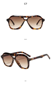 Front and side views of tortoise shell pilot sunglasses with double bridge and brown lenses