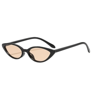 Classic cat eye sunglasses with glossy black frames and amber lenses for women