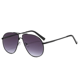 Classic aviator sunglasses with black metal frame and purple gradient lenses seen at 45 degrees