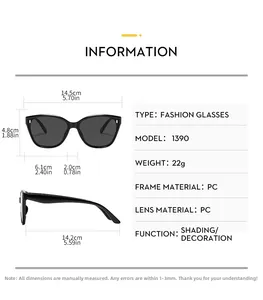 Detailed size guide and technical specifications for Y2K square fashion sunglasses