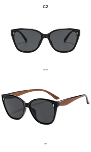 Front and side views of Y2K square sunglasses with silver rivets and brown temples