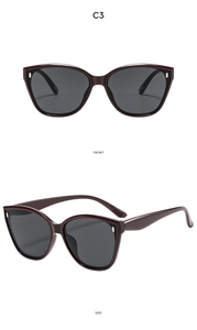 Front and side view of Y2K square sunglasses in dark red-brown with silver rivets