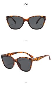 Front and side view of Y2K square sunglasses with leopard tortoise shell pattern and C4 code
