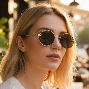 Y2K snake-shaped temple sunglasses for women with gold frame and dark lenses