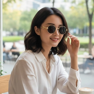 Fashionable Y2K sunglasses with round frames and golden snake-shaped metal temples