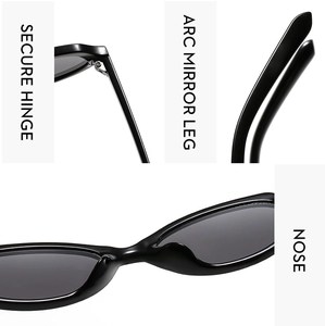 Details von Scharnieren, Bügeln und Nasenpads an der schwarzen Sonnenbrille