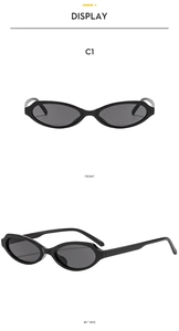 Detailansicht der schwarzen ovalen Sonnenbrille Modell C1 von vorne und im 45-Grad-Winkel