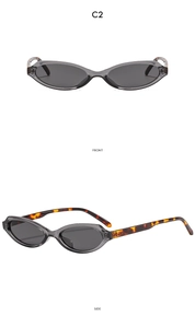 Vorder- und Seitenansicht der schmalen Cat-Eye-Sonnenbrille mit Bügeln in Schildpatt-Optik