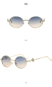 Detailed front and side views of Y2K sunglasses with gold snake carved temples